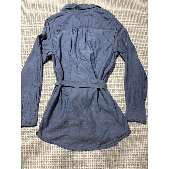 L.L. Bean Womens XS Blue Lightweight Outdoors Button Down Belted Top - Picture 2 of 9